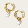 YACHAN Fashion Pearl Pendant Drop Earrings for Women Stainless Steel Hoop High Quality Waterproof Jewelry