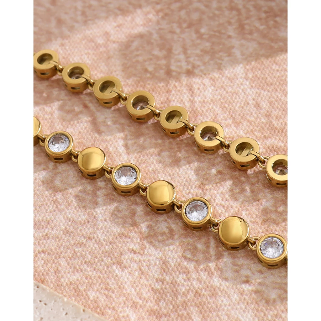 YACHAN Luxury Cubic Zirconia Stainless Steel Beaded Bracelet for Women Exquisite Chic 18K Gold Plated Waterproof Jewelry