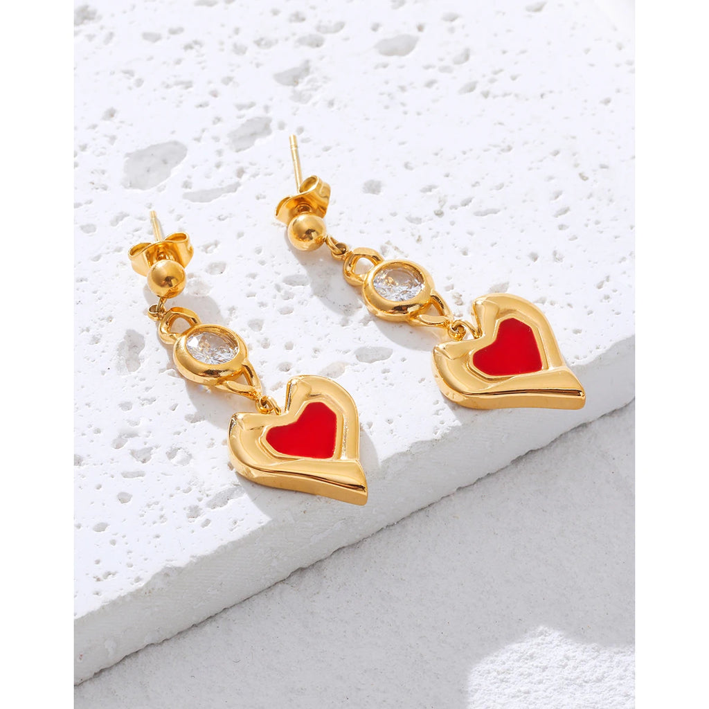YACHAN Stainless Steel Drop Earrings for Women Luxury Zircon Crystal Red Enamel Piercing Earring Jewelry