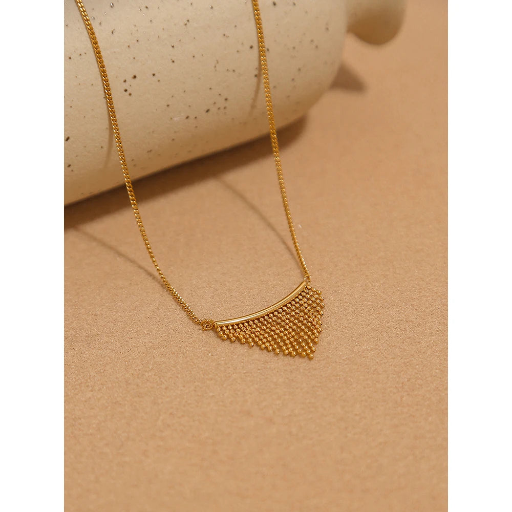 YACHAN Trendy Stainless Steel Gold Plated Chains Necklace for Women Simple Charm Beads Metal Tassels Waterproof Jewelry