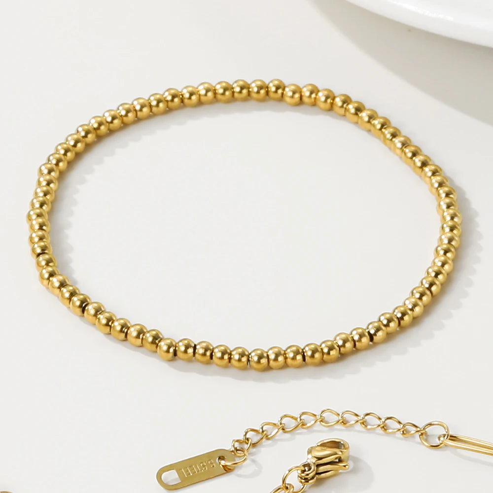 YACHAN High Quality Stainless Steel Beaded Bracelets for Women Charms round Bead Bracelet Simple Trendy Charm Jewelry