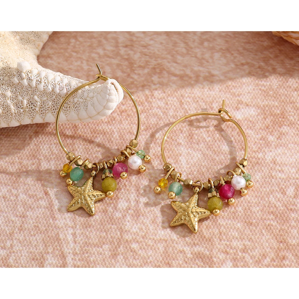 YACHAN Stainless Steel Star Charm Hoop Earrings for Women Vintage Y2K Accessories 18K Gold Plated Trendy Jewelry