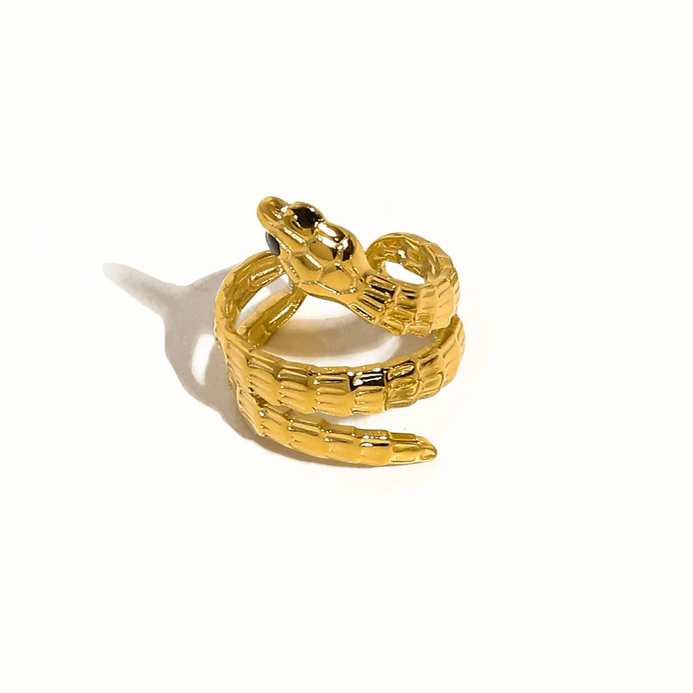 YACHAN NEW in 18K Gold Plated Stainless Steel Snake Rings for Women Trendy Statement Adjustable Ring Waterproof Jewelry