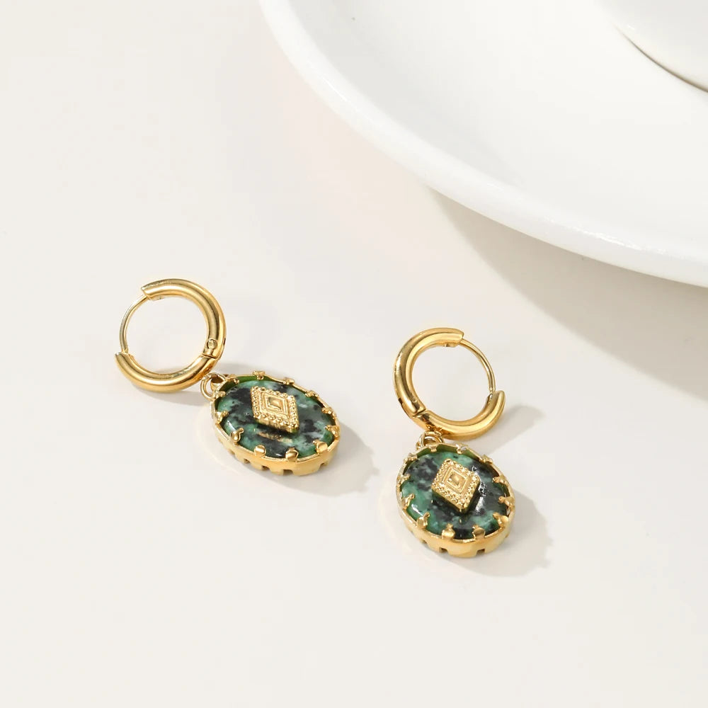 YACHAN Stainless Steel Drop Earrings for Women African Turquoise Natural Stone 18K Gold Plated Hoop Earring Trendy Jewelry Gift