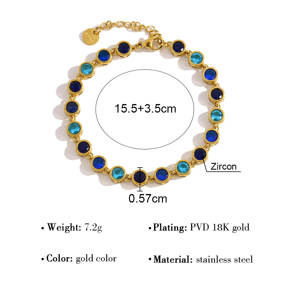 YACHAN Luxury Blue Zircon Crystal Bracelet for Women Chic 18K Gold Plated Stainless Steel Trendy Waterproof Jewelry