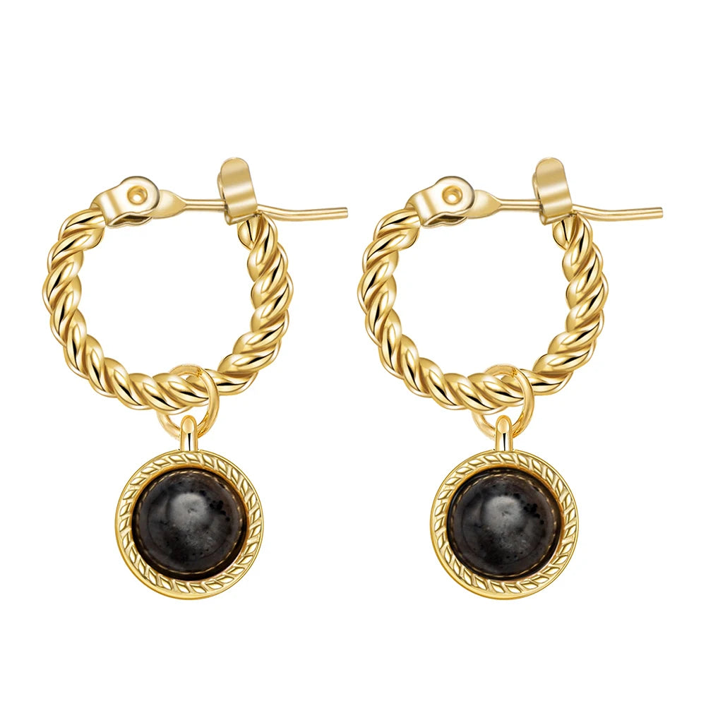 YACHAN French Vintage Natural Stone Drop Earrings Lapis Lazuli Opal Gold Plated Stainless Steel Luxury Jewelry