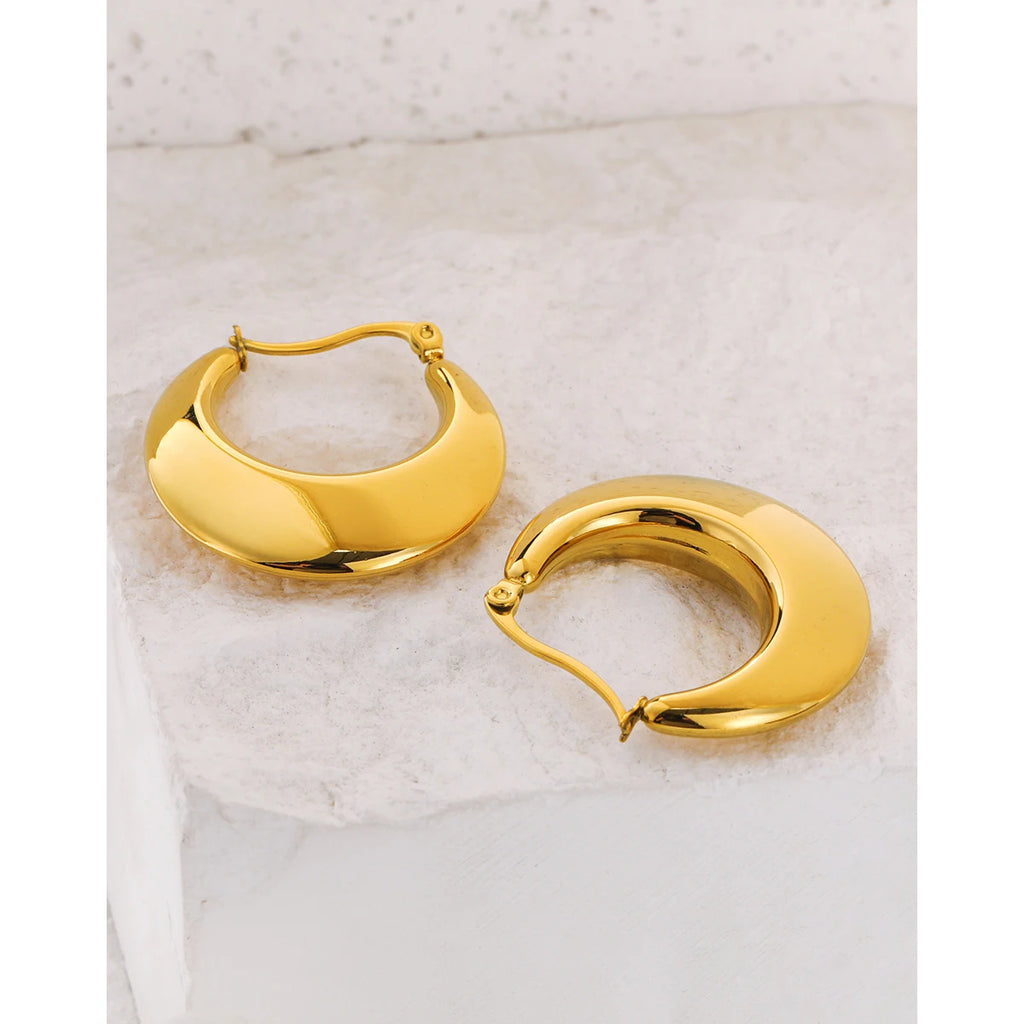 YACHAN 18K Gold Plated Chunky Stainless Steel Hoop Earrings for Women Minimalist Glossy Tarnish Free Metallic Jewelry