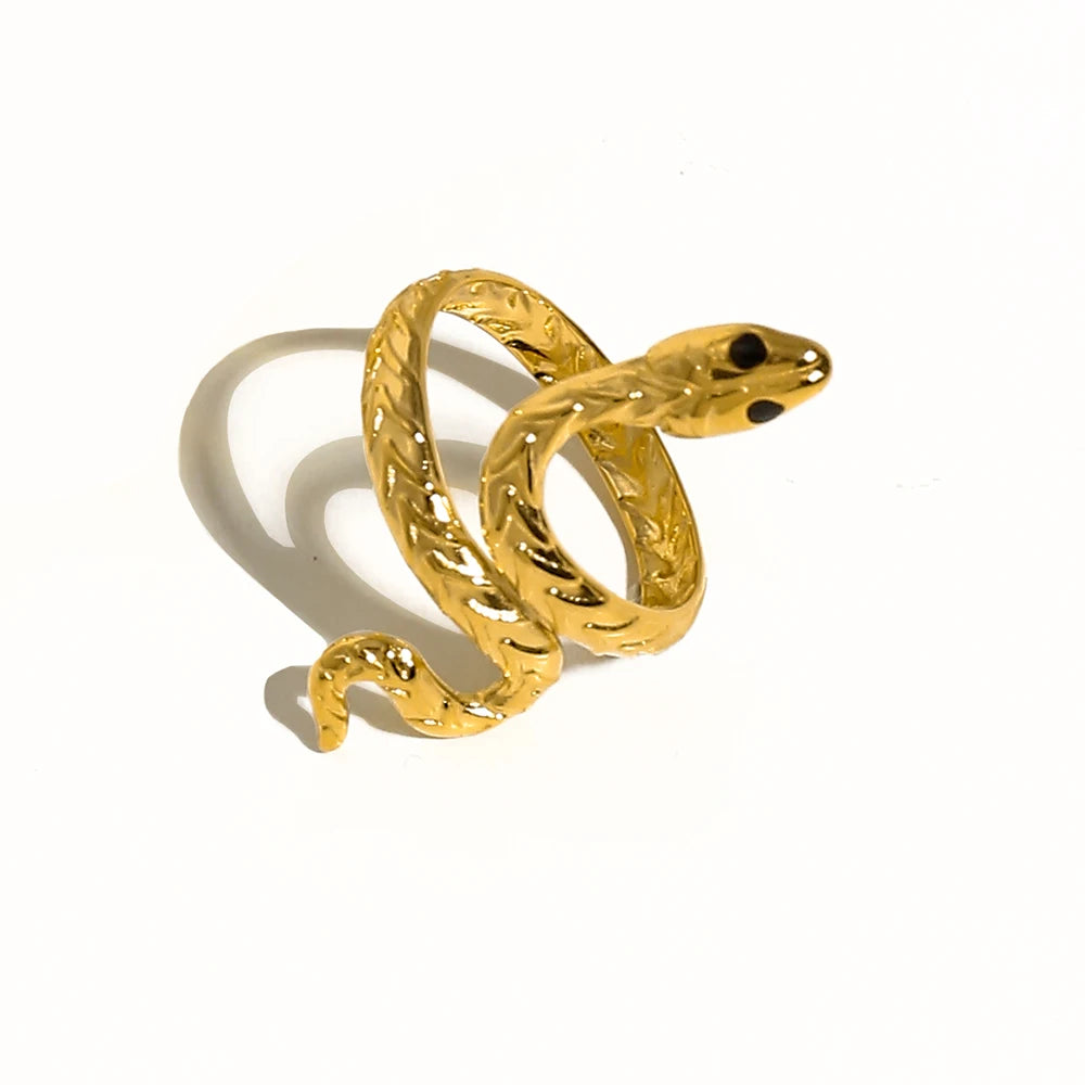 YACHAN NEW in 18K Gold Plated Stainless Steel Snake Rings for Women Trendy Statement Adjustable Ring Waterproof Jewelry