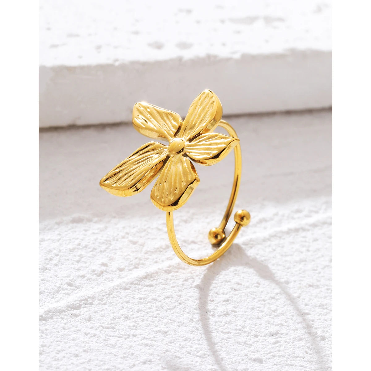 YACHAN Trendy Irregular Flower Stainless Steel Rings for Women Vintage Adjustable 18K Gold Plated Tarnish Free Chic Jewelry