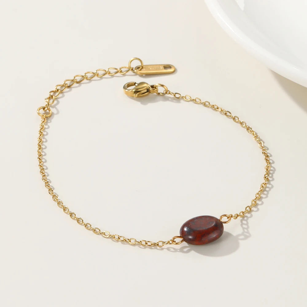YACHAN Stainless Steel Gold Plated Bracelet for Women High Quality Dark Red Natural Stone Pendants Simple Charm Jewelry