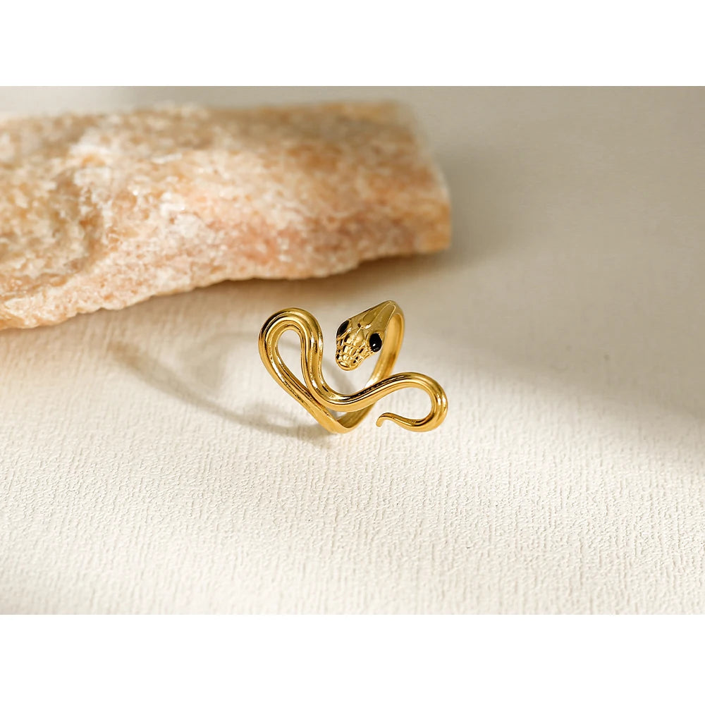 YACHAN NEW in 18K Gold Plated Stainless Steel Snake Rings for Women Trendy Statement Adjustable Ring Waterproof Jewelry