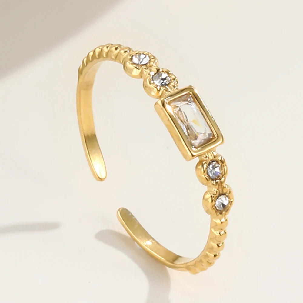 YACHAN Gold Plated Stainless Steel Fashion Classic Simple Zircon Crystal Rings for Women Wedding Jewelry