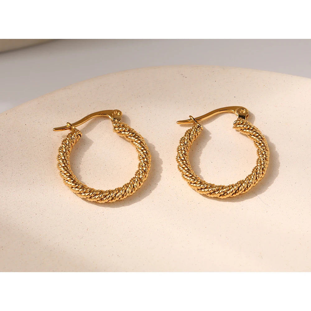 YACHAN 18K Gold Plated Stainless Steel Twisted Hoop Earrings for Women Trendy Ear Buckle Waterproof Jewelry