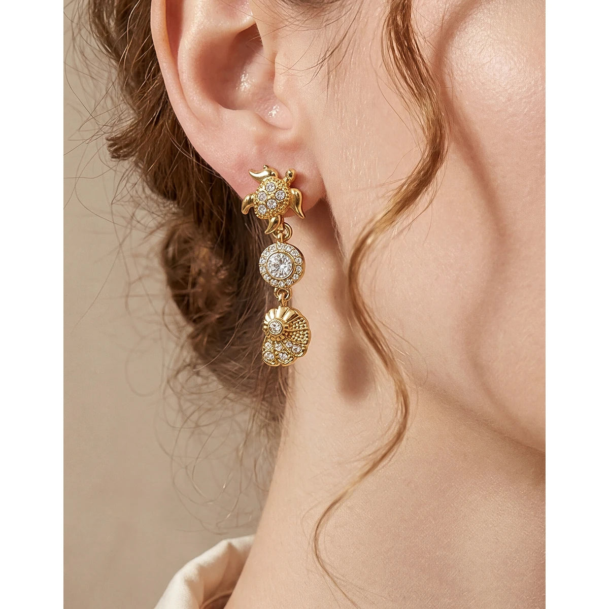 YACHAN 18K PVD Gold Plated Stainless Steel Dangle Earrings for Women Waterproof CZ Starfish Lobster Summer Ocean Beach Jewelry