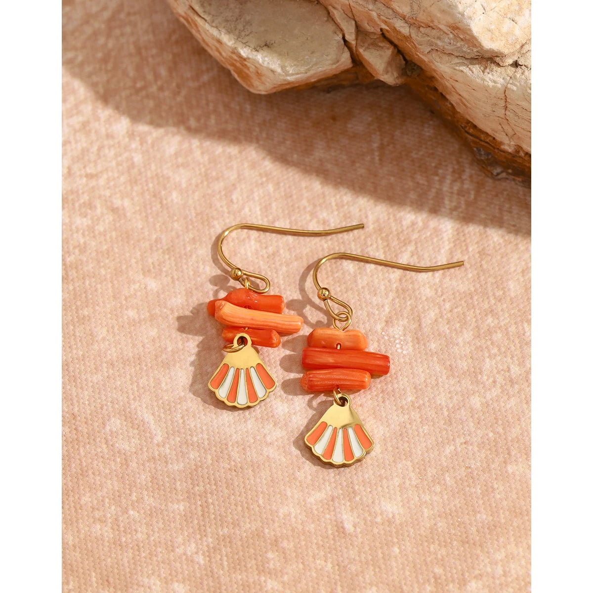 YACHAN New in Trendy Stainless Steel Shell Charm Earrings for Women Vintage Chic Orange Coral 18K Gold Plated Waterproof Jewelry