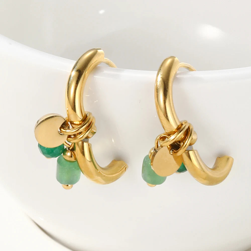 YACHAN 18K Gold Plated Stainless Steel Drop Earrings for Women Gentle Natural Stone Charms Hoop Earring Trendy Jewelry Gift