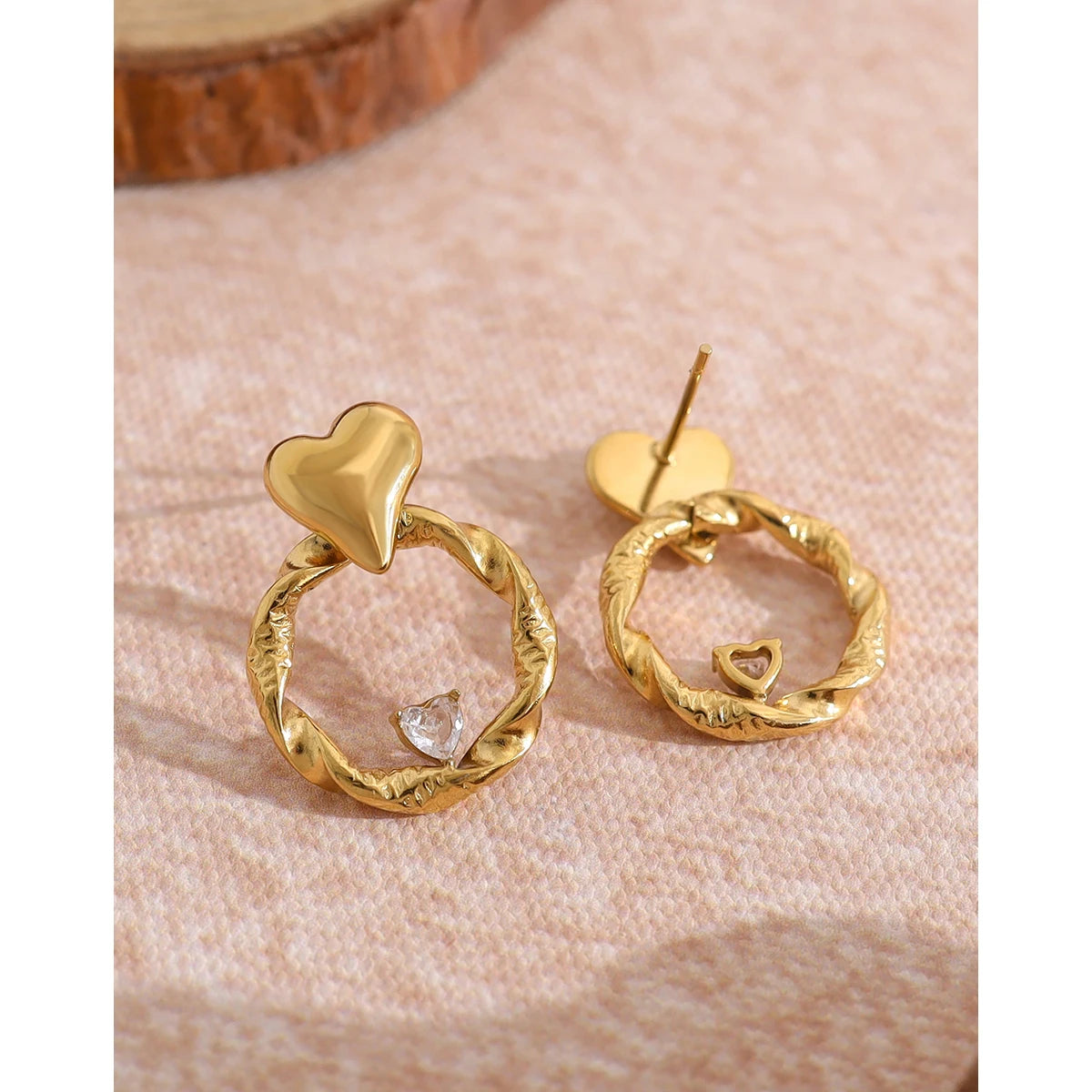 YACHAN Trendy Heart Crystal Stainless Steel Stud Earrings for Women Exquisite Chic Irregular 18K Gold Plated Jewelry