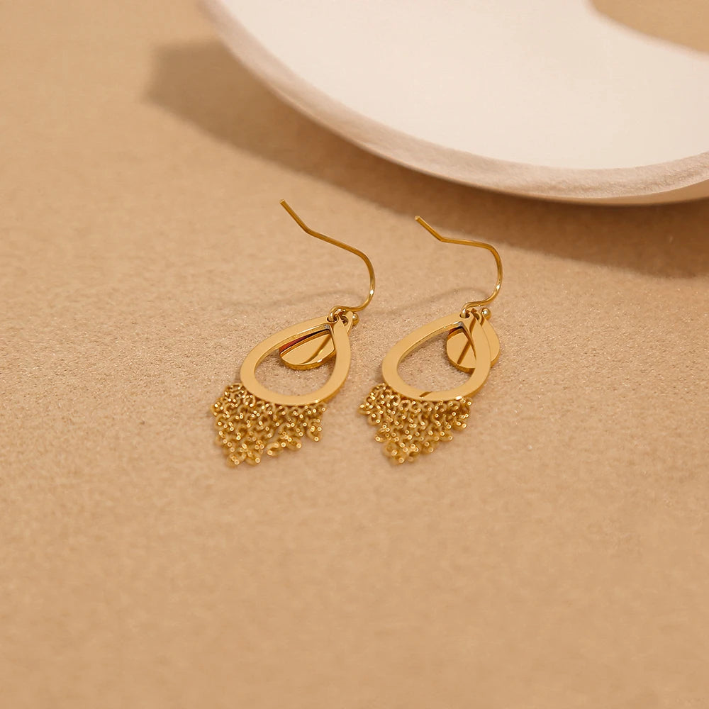 YACHAN 18K Gold Plated Stainless Steel Water Drop Earrings for Women Elegant Chains Tassel Dangle Earring Trendy Jewelry Gift