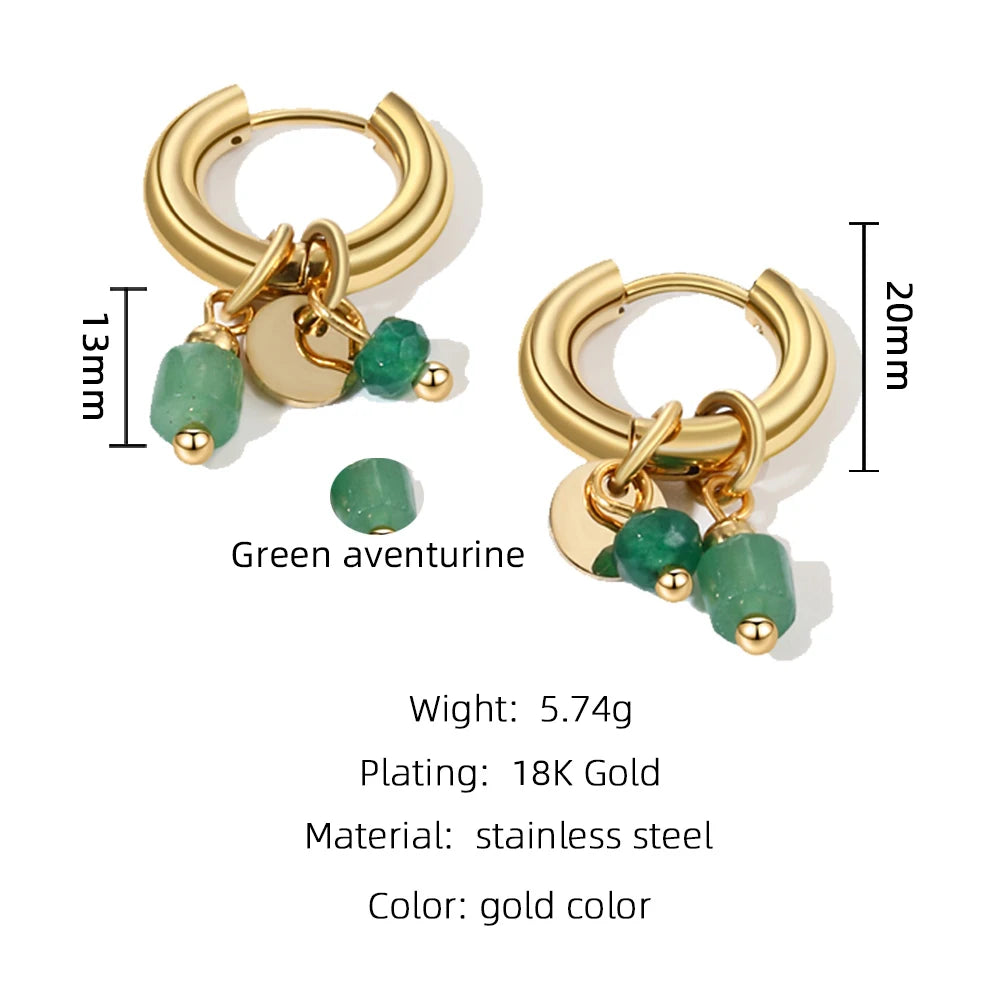 YACHAN 18K Gold Plated Stainless Steel Drop Earrings for Women Gentle Natural Stone Charms Hoop Earring Trendy Jewelry Gift