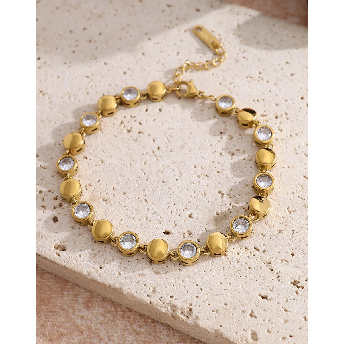 YACHAN Luxury Cubic Zirconia Stainless Steel Beaded Bracelet for Women Exquisite Chic 18K Gold Plated Waterproof Jewelry