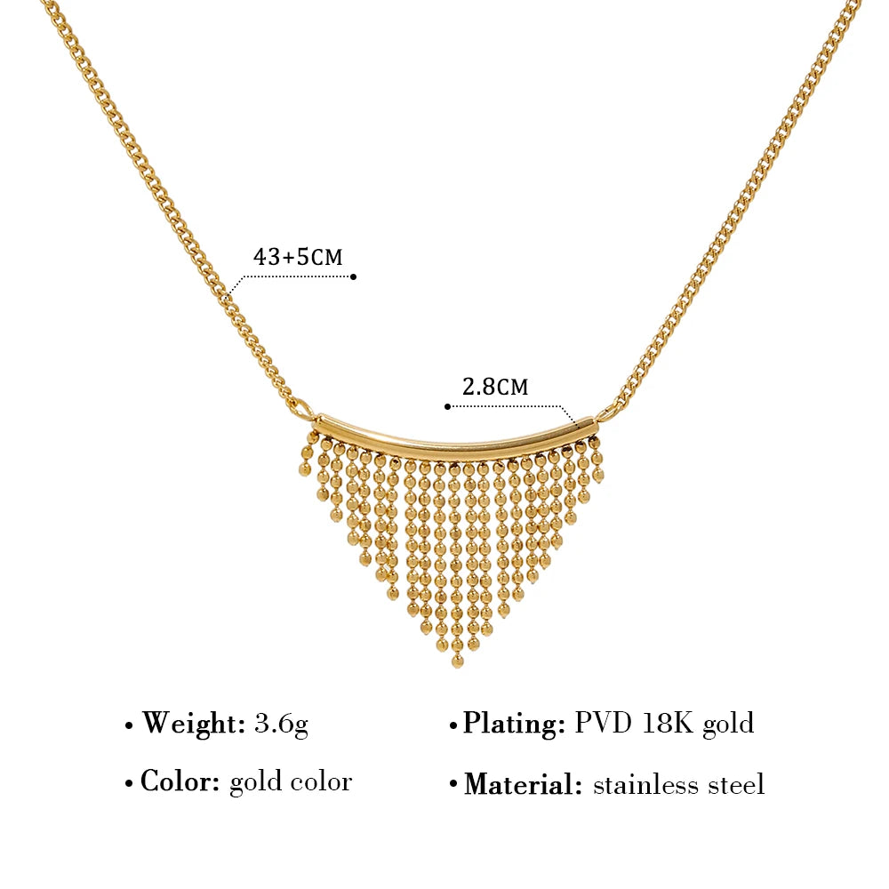 YACHAN Trendy Stainless Steel Gold Plated Chains Necklace for Women Simple Charm Beads Metal Tassels Waterproof Jewelry