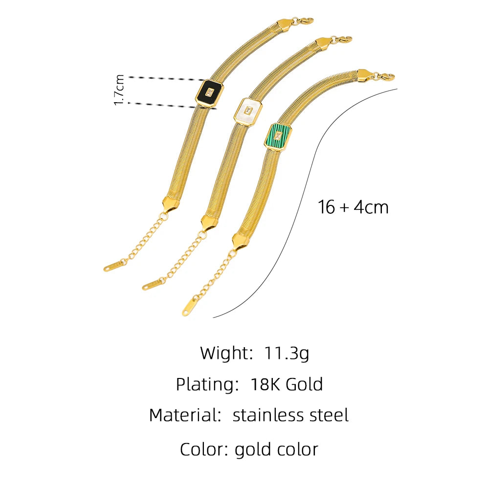 YACHAN 18K Plated Gold Stainless Steel Coarse Snake Chain Bracelet for Women Natural Shell Stone Chains Bracelets Trendy Jewelry