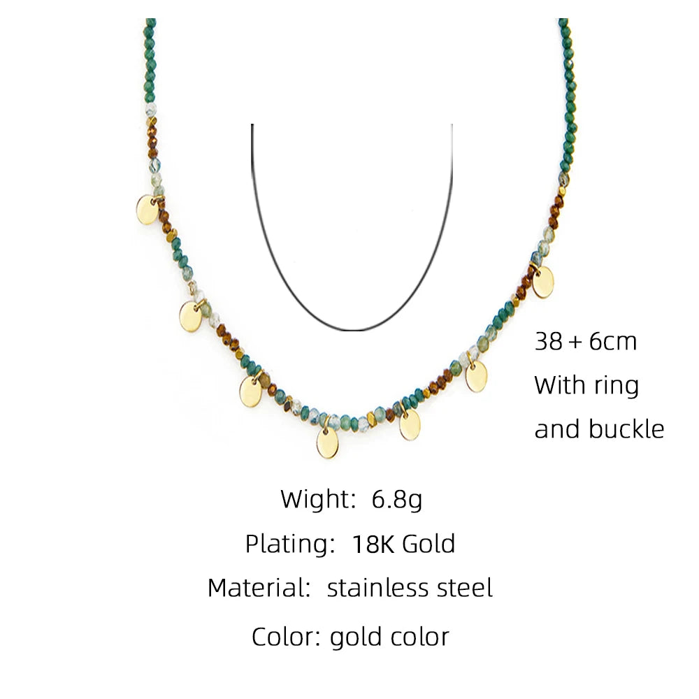 YACHAN Bohemia Colorful Acrylic Beaded Necklace for Women Handmade Bead Stainless Steel round Pendant Necklaces Trendy Jewelry