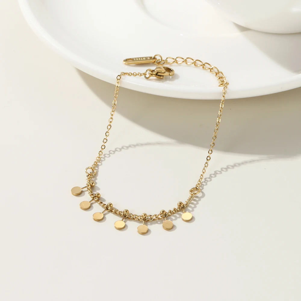 YACHAN High Quality Stainless Steel Splice Chain Bracelets 18K Gold Plated Disc Charms Bracelet Simple Trendy Charm Jewelry Gift