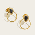 YACHAN Vintage Luxury Natural Stone Stainless Steel Stud Earrings for Women Simple Geometry 18K Gold Plated Waterproof Jewelry