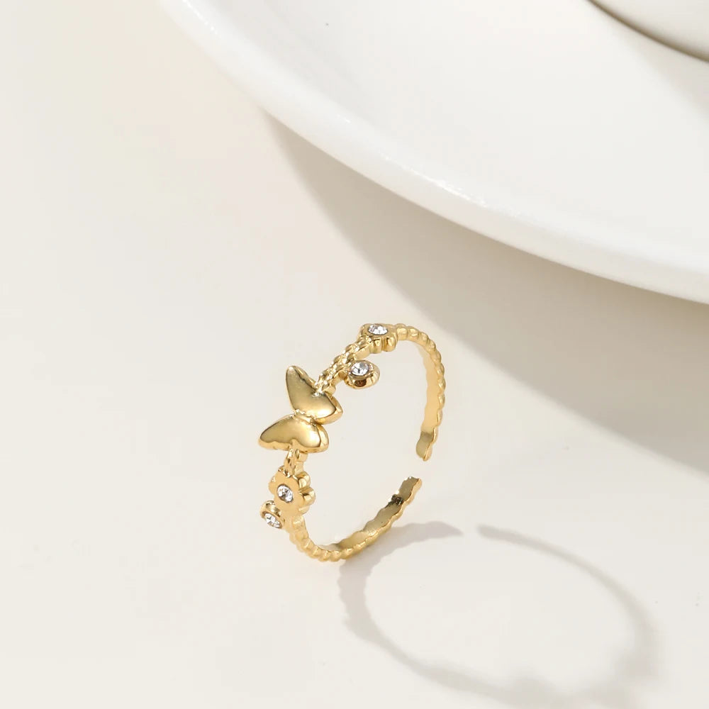 YACHAN Fashion Simple Cute Butterfly Rings for Women Elegant Charm Adjustable Ring Stainless Steel Jewelry