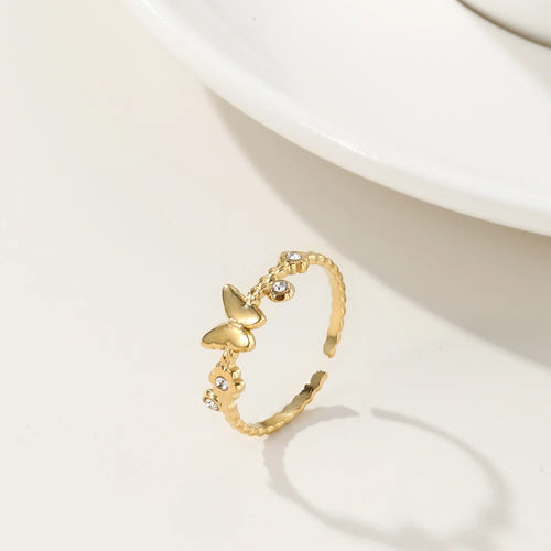 YACHAN Fashion Simple Cute Butterfly Rings for Women Elegant Charm Adjustable Ring Stainless Steel Jewelry