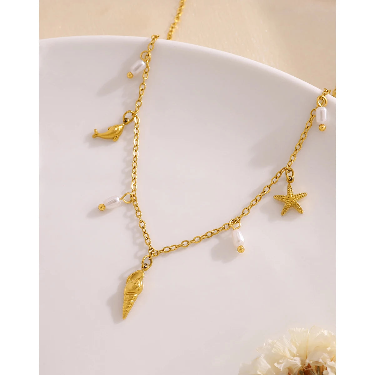 YACHAN Stainless Steel Ocean Charms Necklace for Women Trendy Chic Beach Waterproof Holiday 18K Gold Plated Jewelry