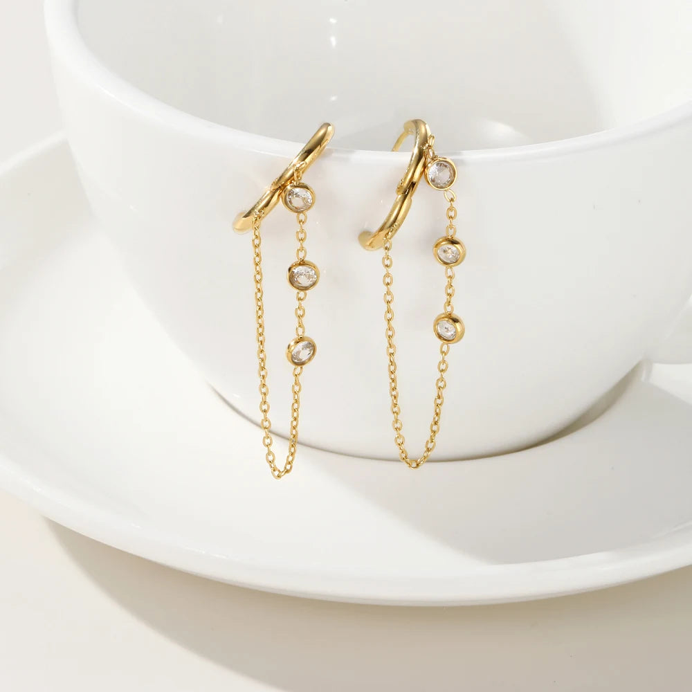 YACHAN 18K Gold Plated Stainless Steel Drop Earrings for Women Simple Cubic Zirconia Hoop Dangle Earring Trendy Jewelry Gift