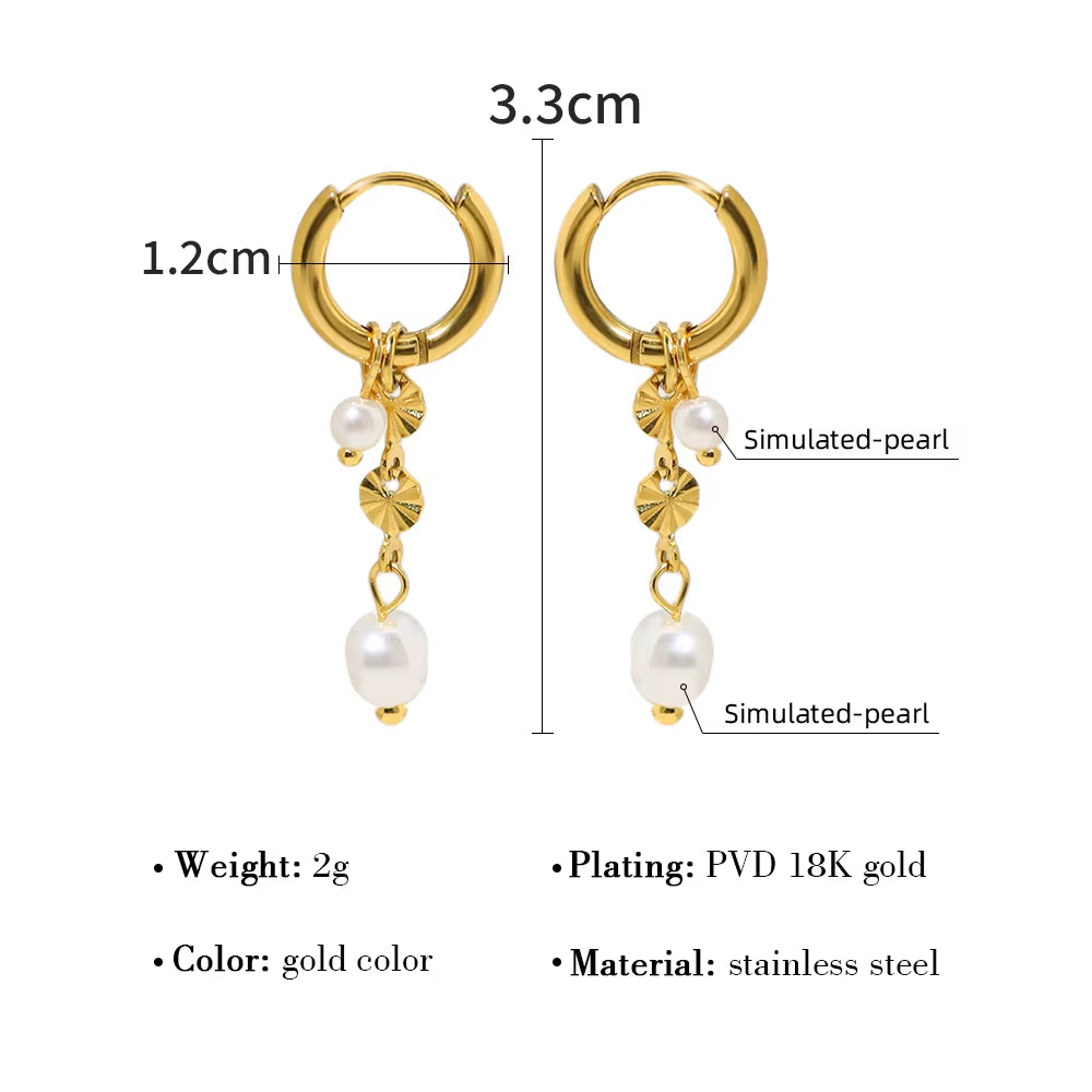 YACHAN New in Stainless Steel Hoop Earrings for Women Luxury Baroque Pearl Charms Drop Earring Waterproof Jewelry