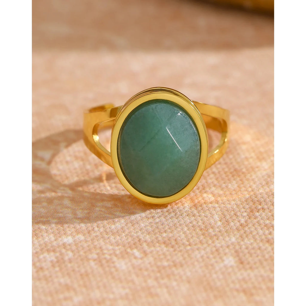 YACHAN Vintage Natural Stone Stainless Steel Rings for Women Chic Luxury 18K Gold Plated Waterproof Jewelry