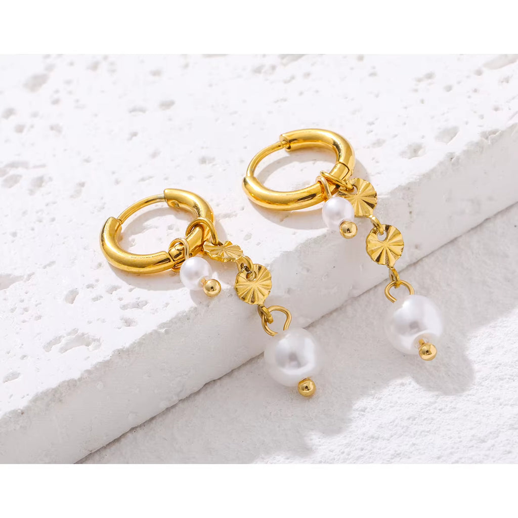 YACHAN New in Stainless Steel Hoop Earrings for Women Luxury Baroque Pearl Charms Drop Earring Waterproof Jewelry