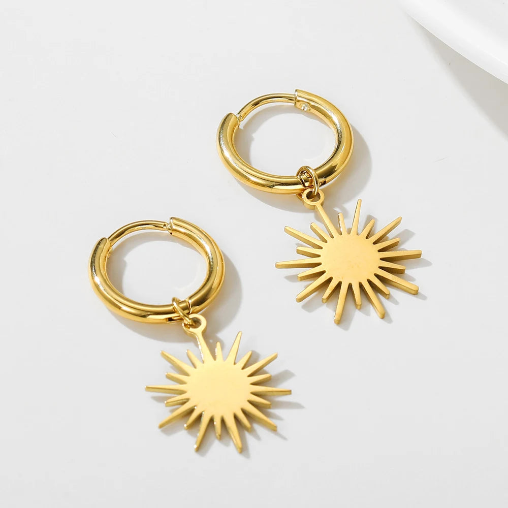 YACHAN Fashion Stainless Steel Gold Color Sun Pendant Drop Earrings for Women High Quality Dangle Earrings Trendy Jewelry