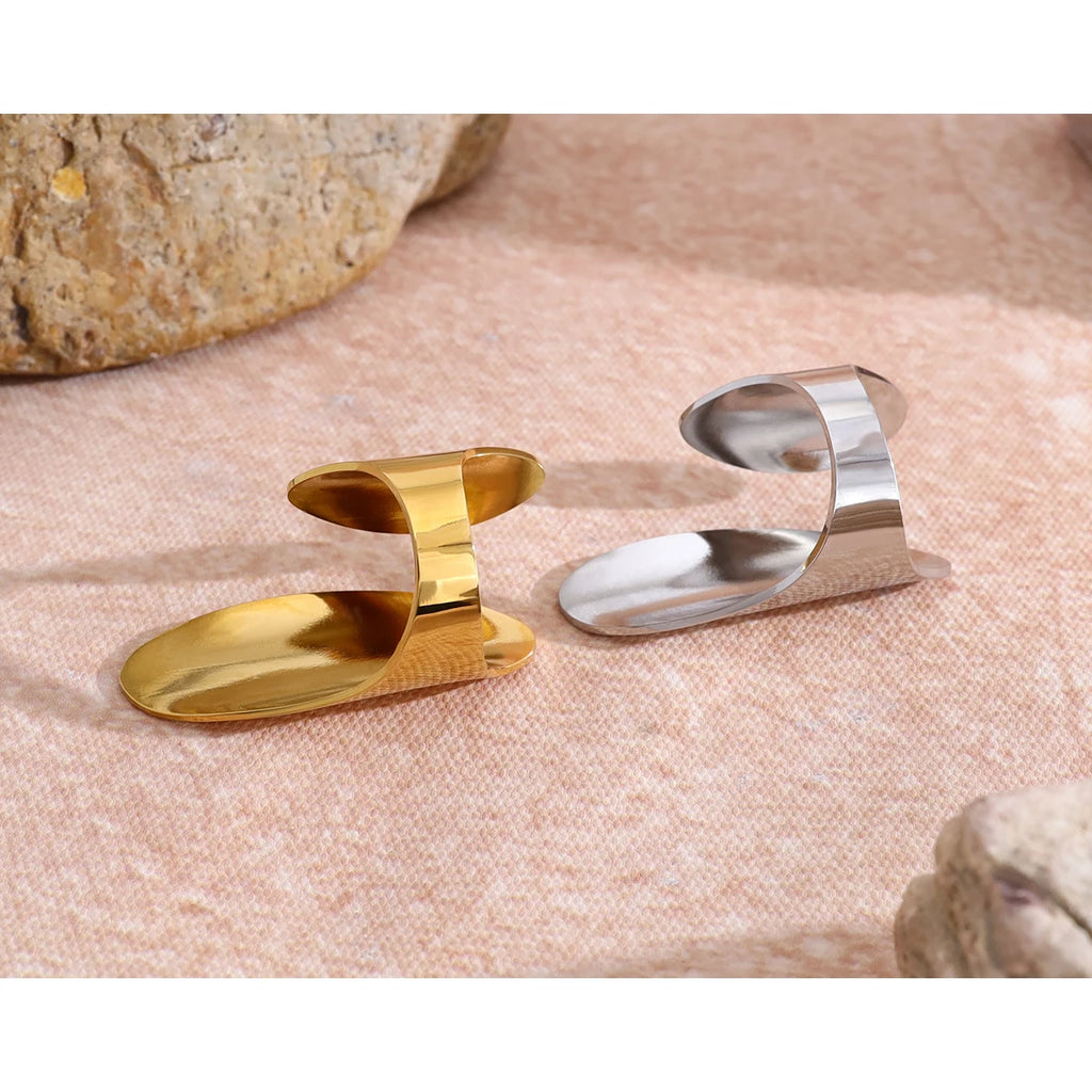 YACHAN Glossy 18K Gold Plated Stainless Steel Rings for Women Punk Hip Hop Irregular Statement Y2K Jewelry Waterproof