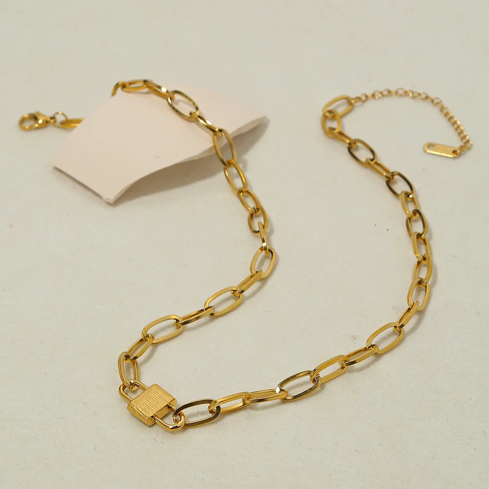 YACHAN 18K Gold Plated Stainless Steel Snake Chain Choker Necklaces for Women Punk Lock Charm Trendy Jewelry Gift