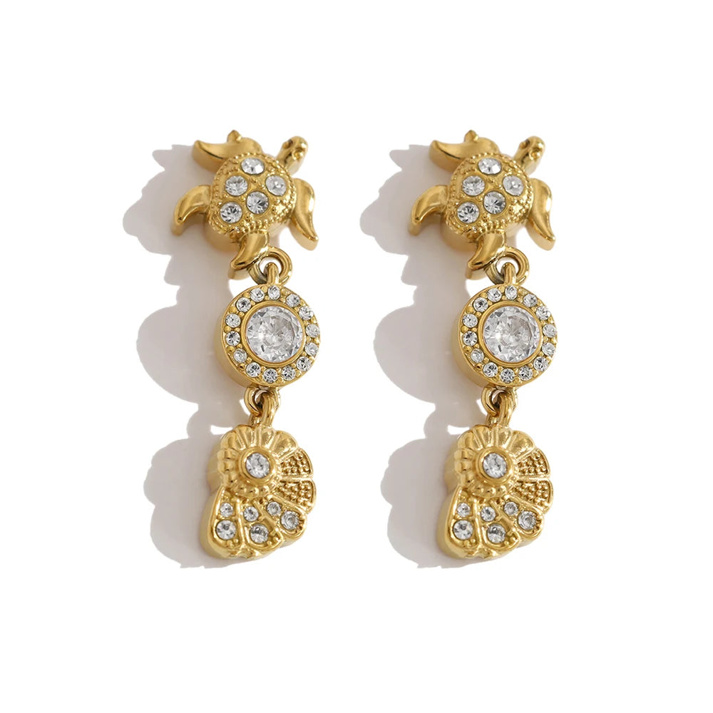 YACHAN 18K PVD Gold Plated Stainless Steel Dangle Earrings for Women Waterproof CZ Starfish Lobster Summer Ocean Beach Jewelry
