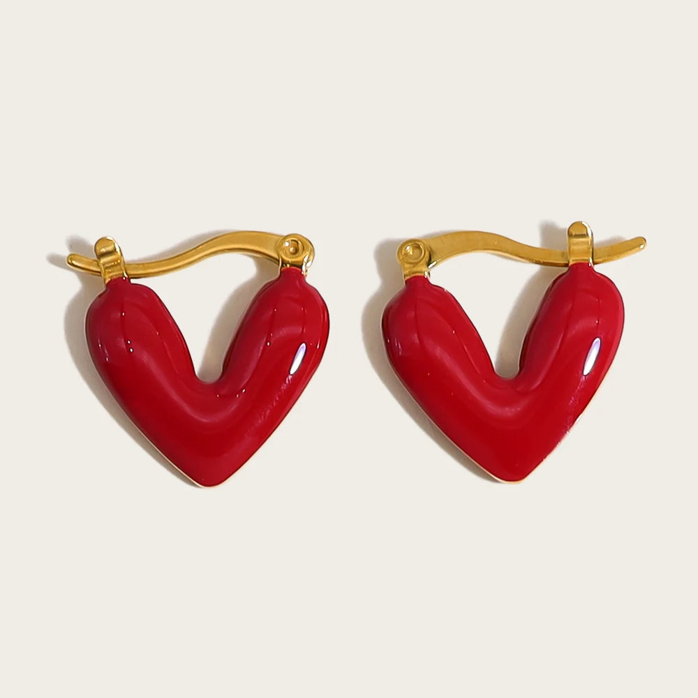 YACHAN New in Stainless Steel Heart Hoop Earrings for Women Pink Black Red Enamel Vintage Chic Waterproof Jewelry
