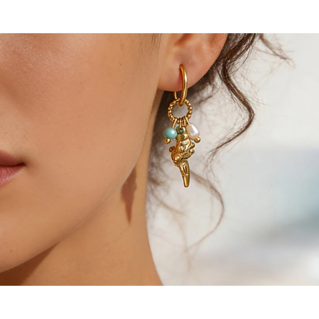 YACHAN Trendy 18K Gold Plated Stainless Steel Ocean Animal Dangle Hoop Earrings for Women Cute Dolphin Charm Beach Jewelry