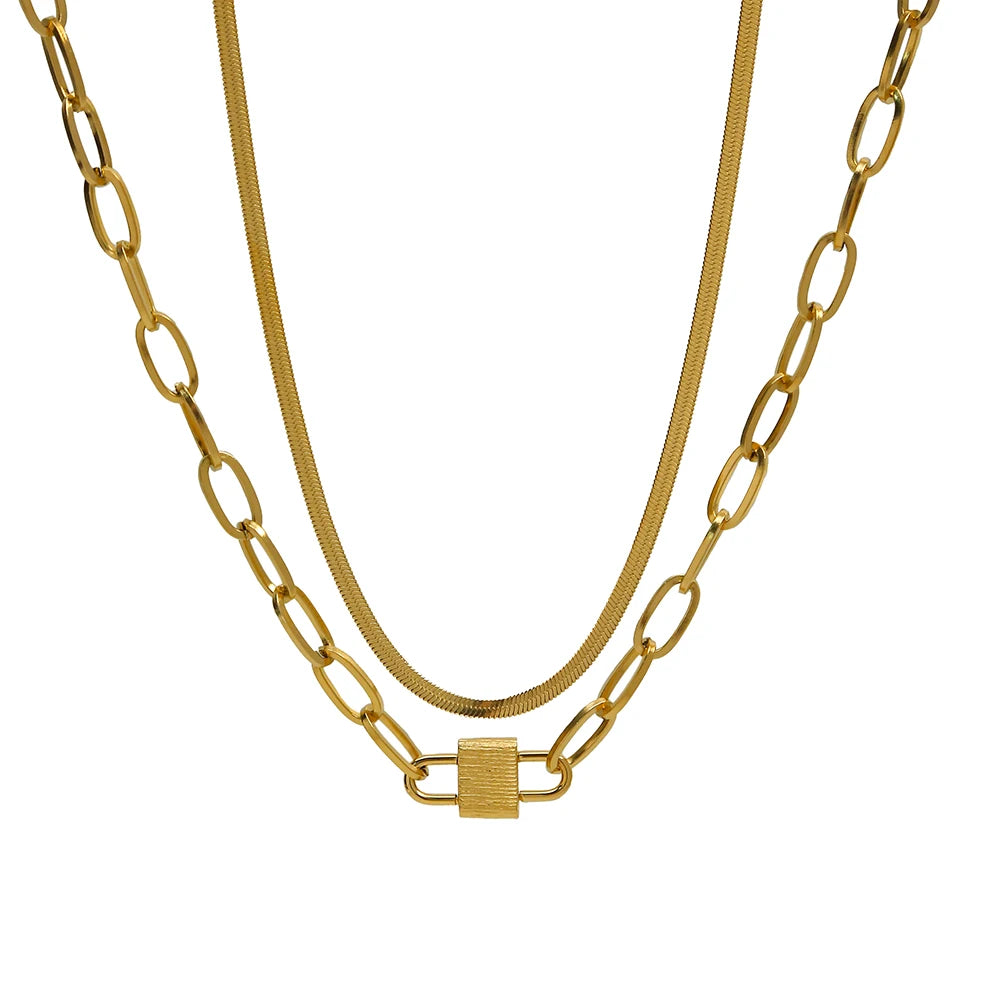 YACHAN 18K Gold Plated Stainless Steel Snake Chain Choker Necklaces for Women Punk Lock Charm Trendy Jewelry Gift