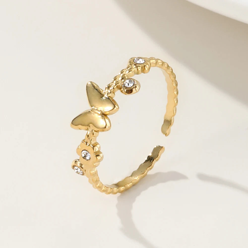 YACHAN Fashion Simple Cute Butterfly Rings for Women Elegant Charm Adjustable Ring Stainless Steel Jewelry