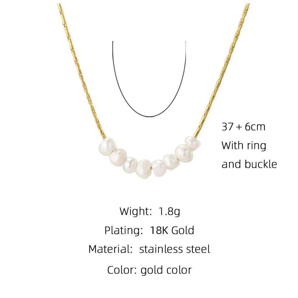 YACHAN Stainless Steel Golden Chain Necklace Natural Pearl Pendant for Woman Gold Plated Chains Necklaces Trendy Jewelry
