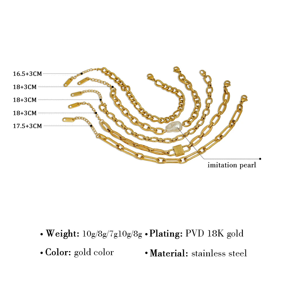 YACHAN 18K Gold Plated Stainless Steel Bracelets for Women Punk Chunky Chains Trendy Jewelry Waterproof