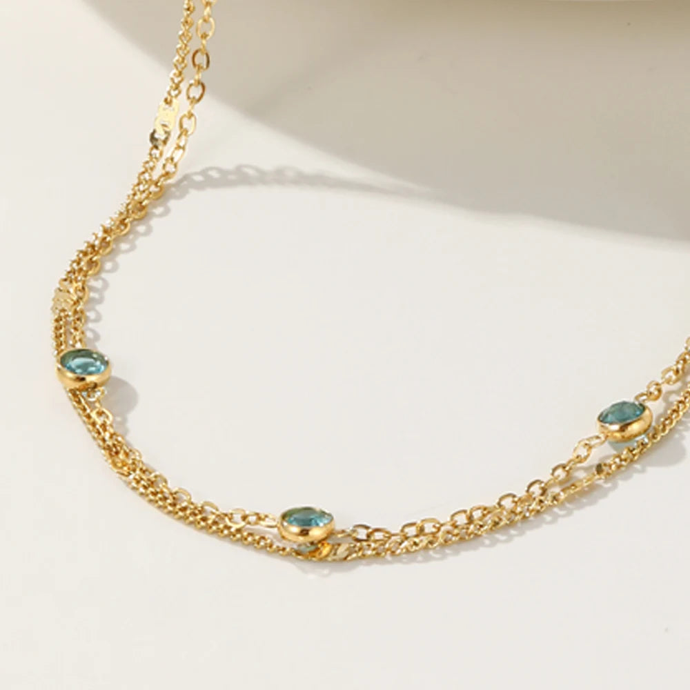 YACHAN Stainless Steel Double Layer Splic Chain Bracelets Crystal Inlay 18K Gold Plated Chains Bracelet Simple Trendy Jewelry