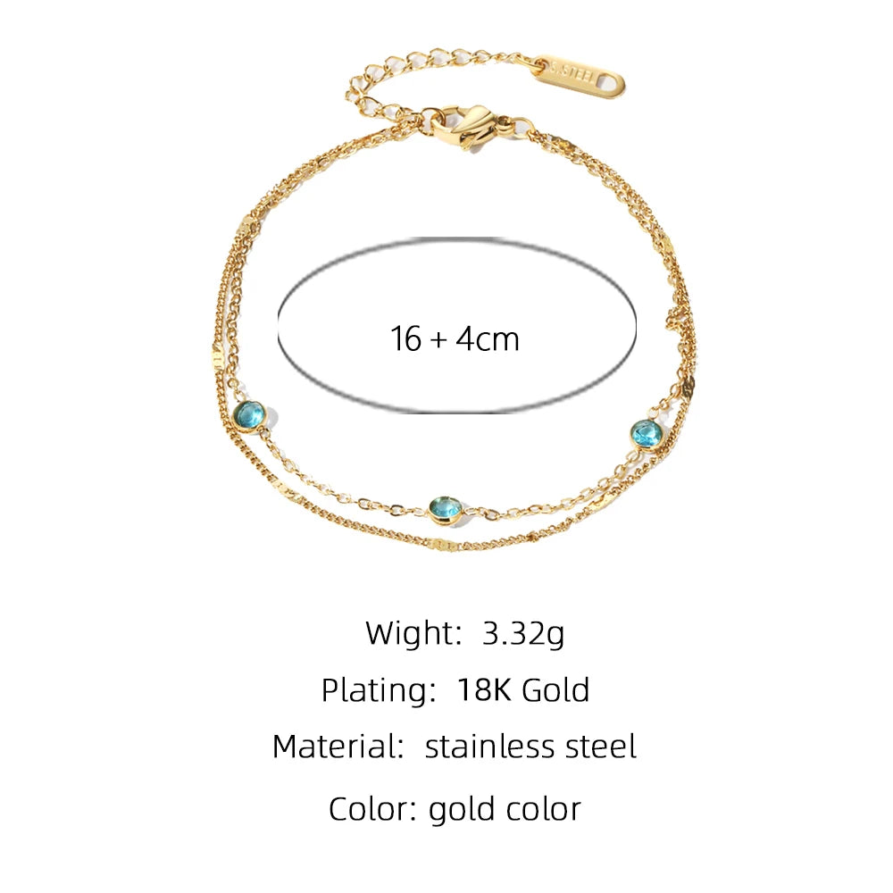 YACHAN Stainless Steel Double Layer Splic Chain Bracelets Crystal Inlay 18K Gold Plated Chains Bracelet Simple Trendy Jewelry