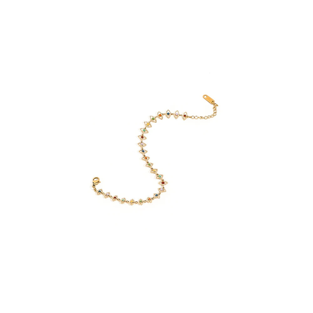 YACHAN 18K Gold Plated French Stainless Steel Necklace for Women Colorful Enamel Charm Clavicle Choker Jewelry Set