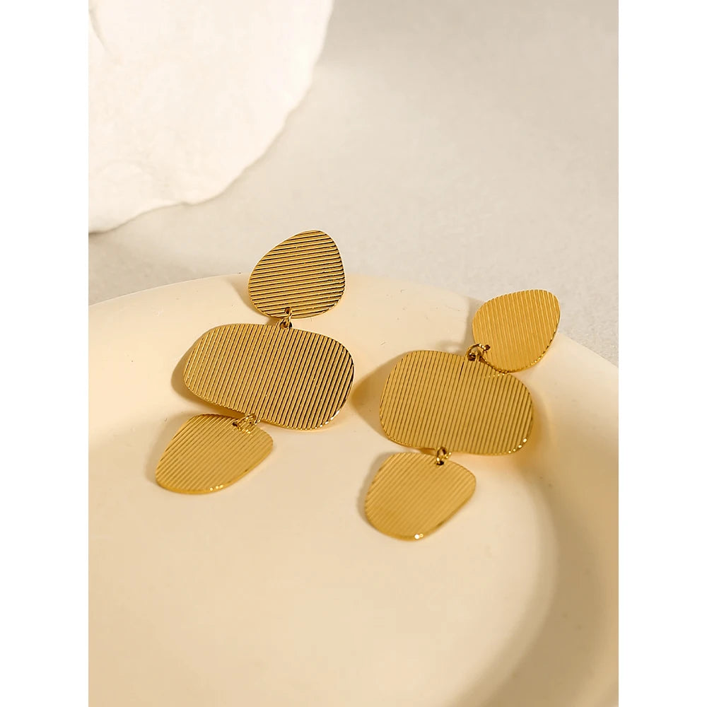 YACHAN 18K Gold Plated Stainless Steel Drop Earrings for Women Striped Metal Texture Irregular Dangle Earring Trendy Jewelry